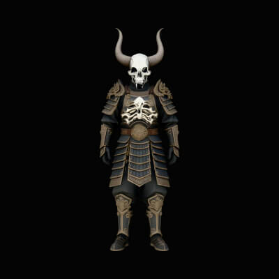 Horned Skull Armor Bust Statue Design 1 3D Print Model