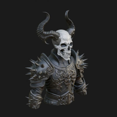 Horned Skull Skeleton Bust Statue Design 1 3D Print Model