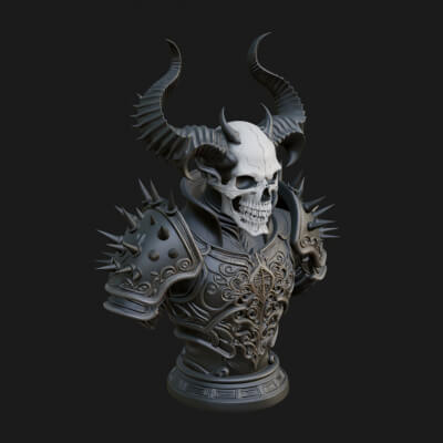 Horned Skull Skeleton Bust Statue Design 2 3D Print Model