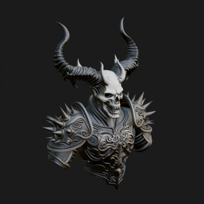 Horned Skull Skeleton Bust Statue Design 3 3D Print Model