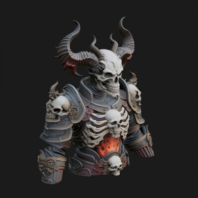Horned Skull Skeleton Bust Statue Design 4 3D Print Model