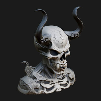 Horned Skull Skeleton Bust Statue Design 6 3D Print Model