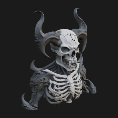 Horned Skull Skeleton Bust Statue Design 7 3D Print Model