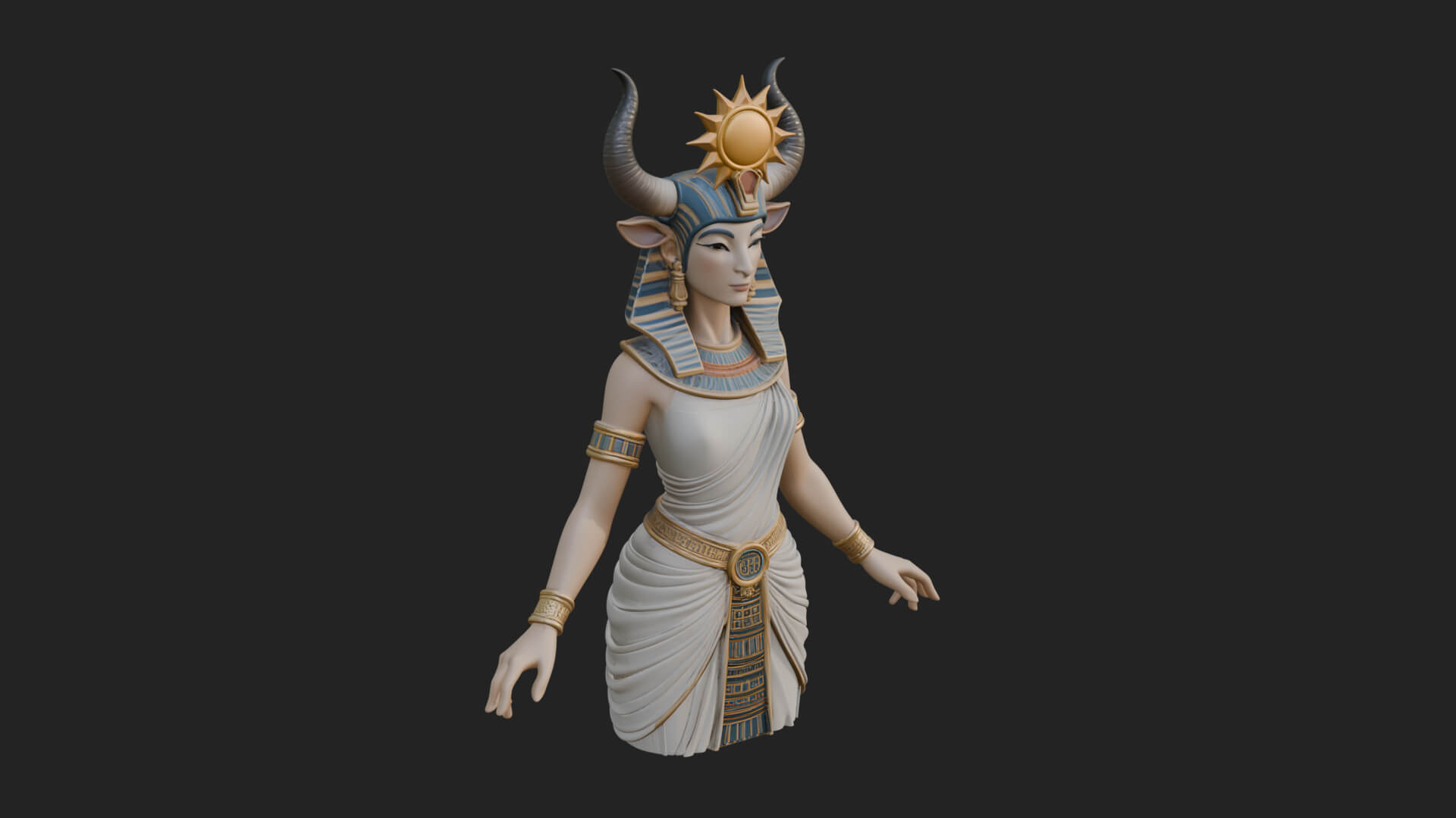 Horned Sun Crown Goddess Statue Design 1 3D Print Model 3D Model