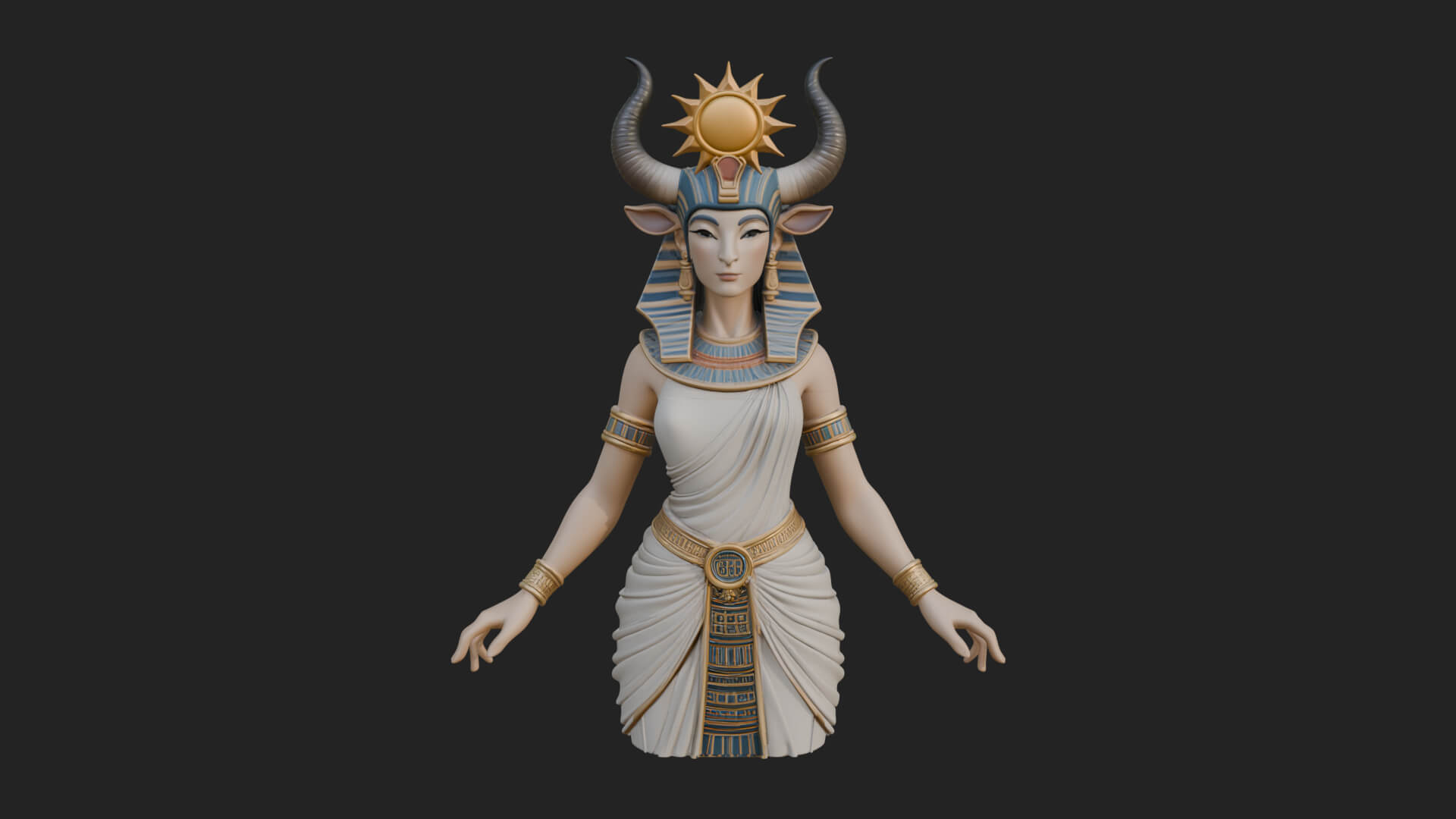 Horned Sun Crown Goddess Statue Design 1 3D Print Model 3D Model