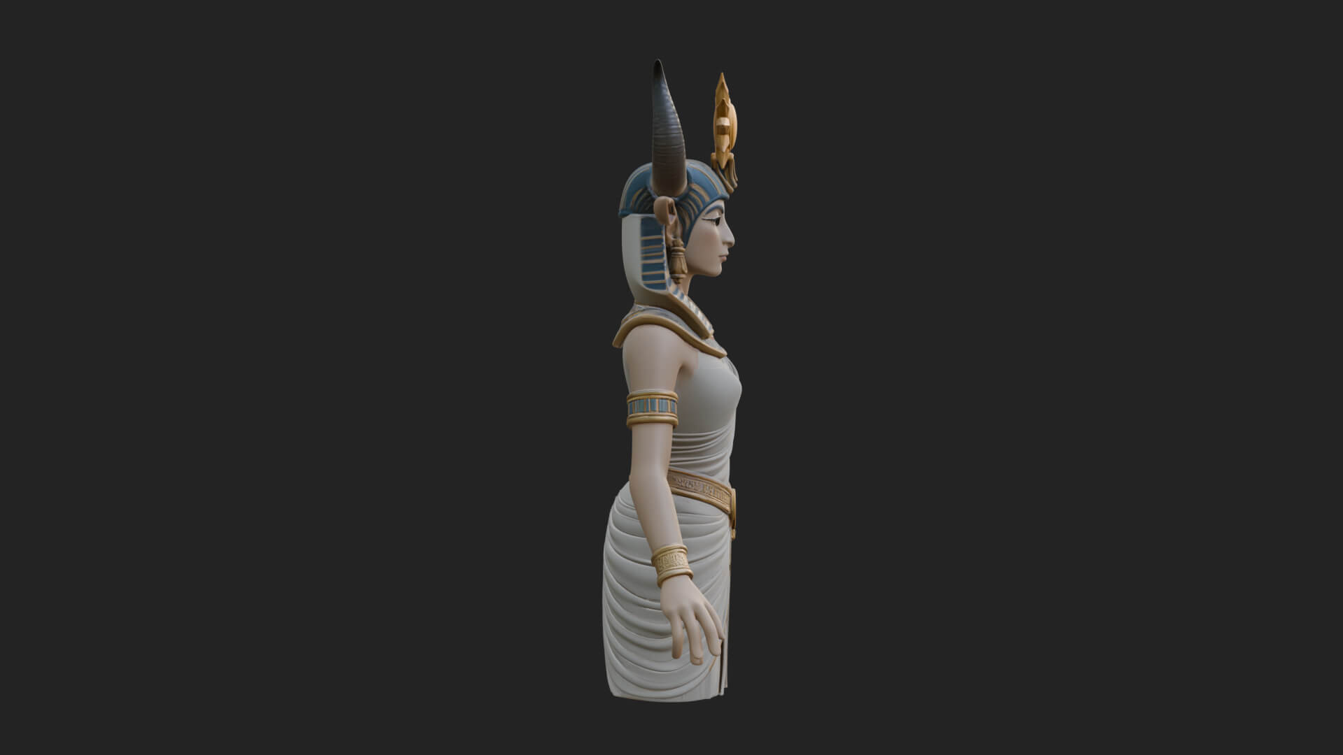 Horned Sun Crown Goddess Statue Design 1 3D Print Model 3D Model