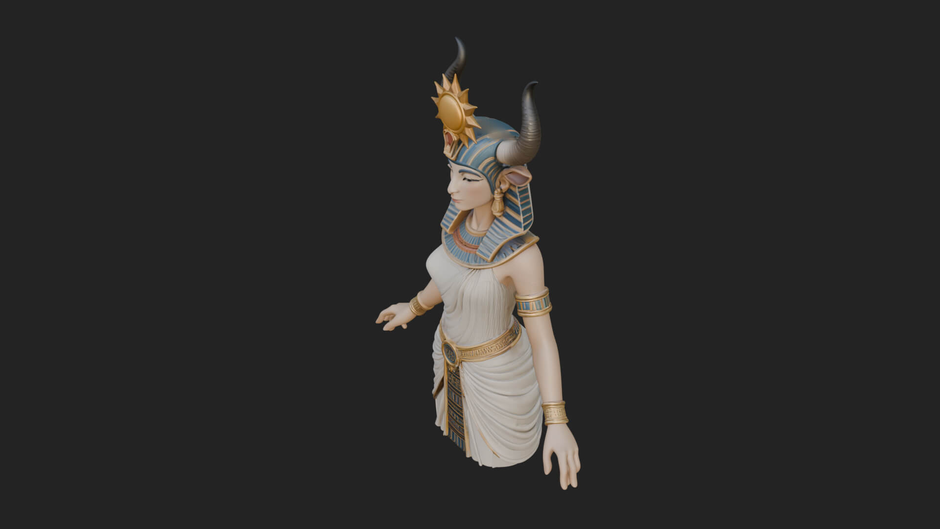 Horned Sun Crown Goddess Statue Design 1 3D Print Model 3D Model