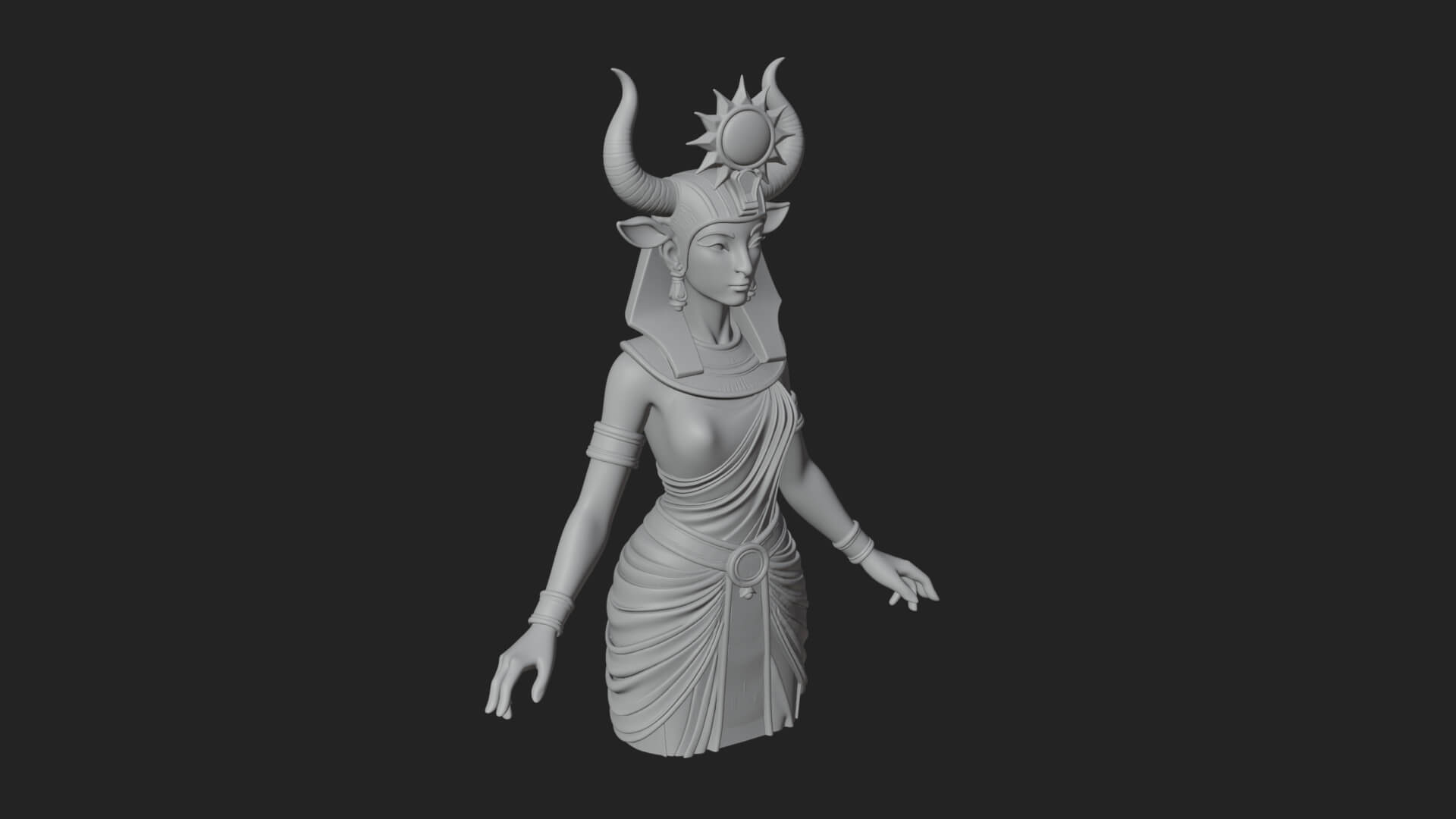 Horned Sun Crown Goddess Statue Design 1 3D Print Model 3D Model