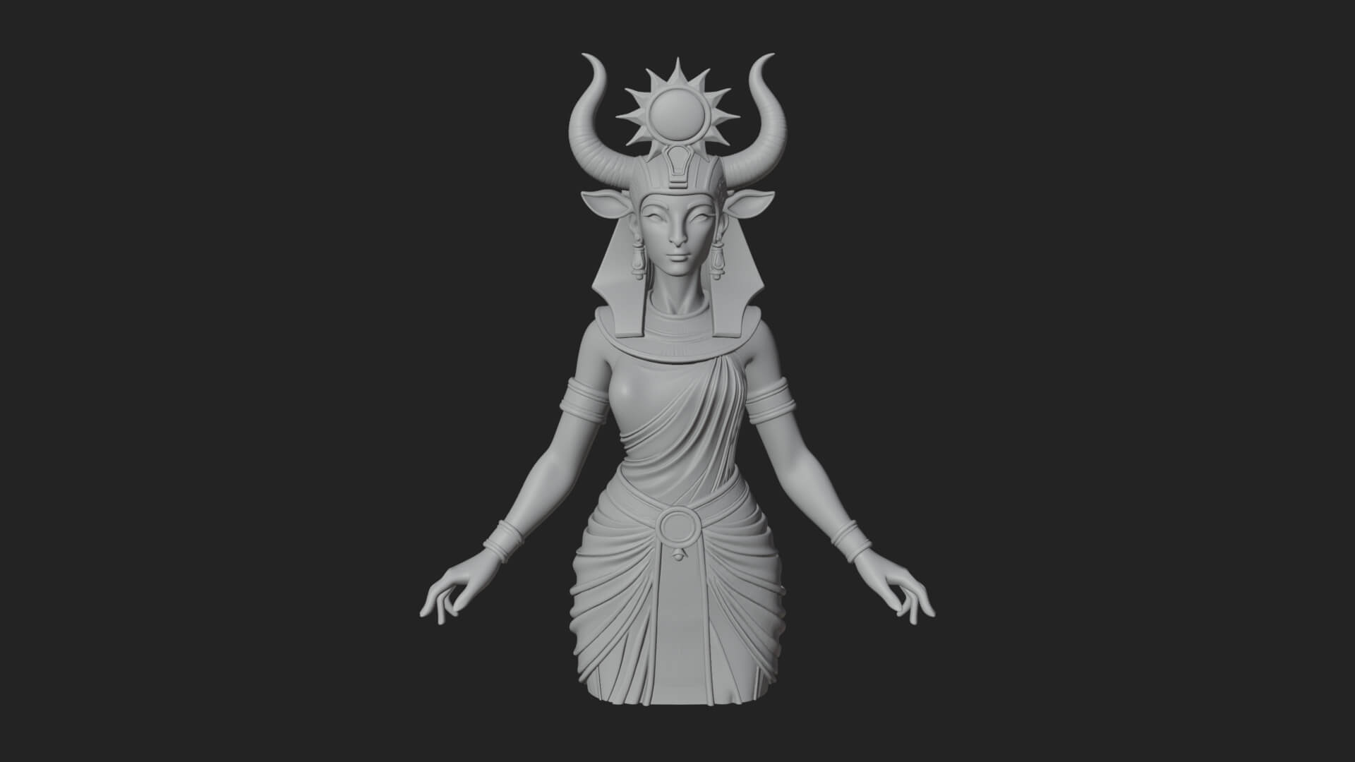 Horned Sun Crown Goddess Statue Design 1 3D Print Model 3D Model