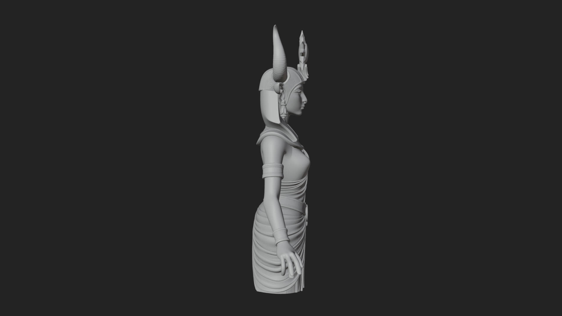 Horned Sun Crown Goddess Statue Design 1 3D Print Model 3D Model