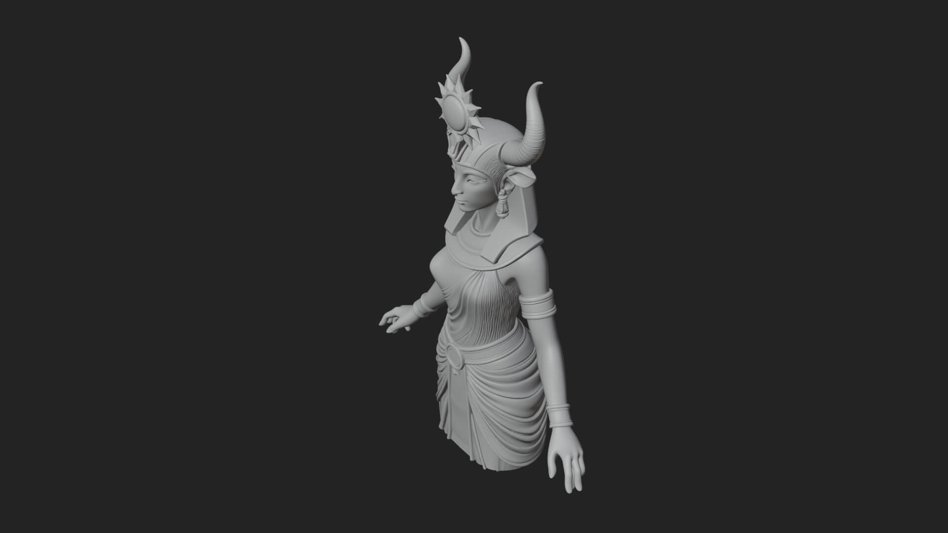 Horned Sun Crown Goddess Statue Design 1 3D Print Model 3D Model