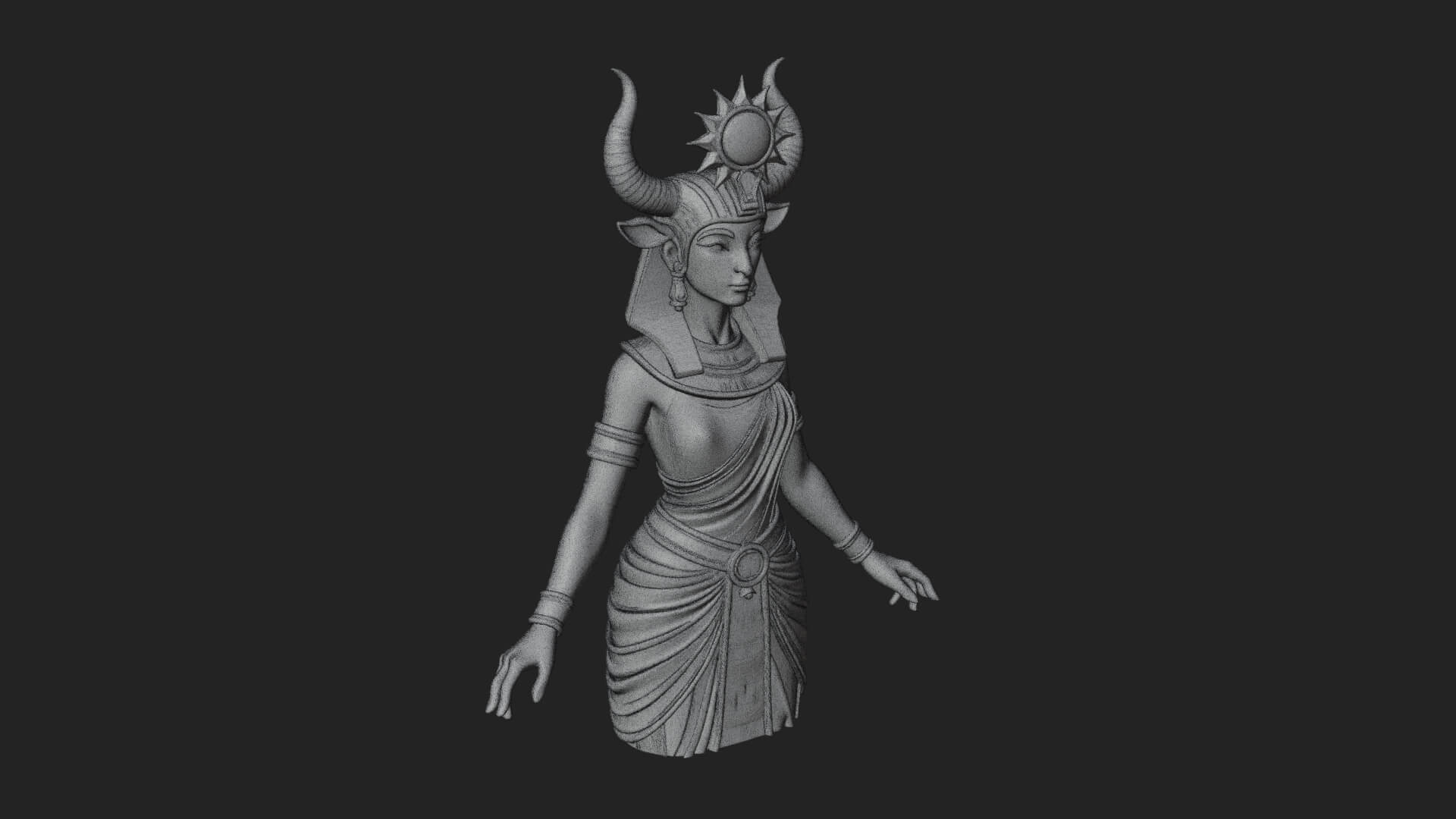 Horned Sun Crown Goddess Statue Design 1 3D Print Model 3D Model