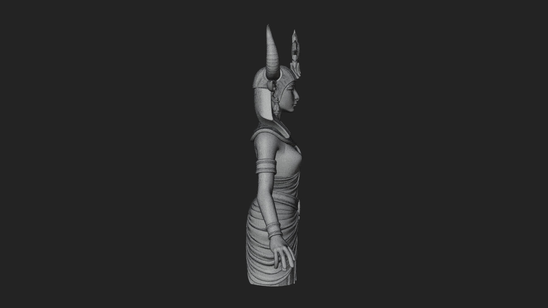 Horned Sun Crown Goddess Statue Design 1 3D Print Model 3D Model