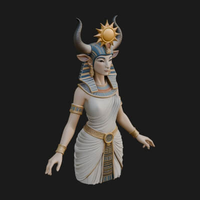 Horned Sun Crown Goddess Statue Design 1 3D Print Model