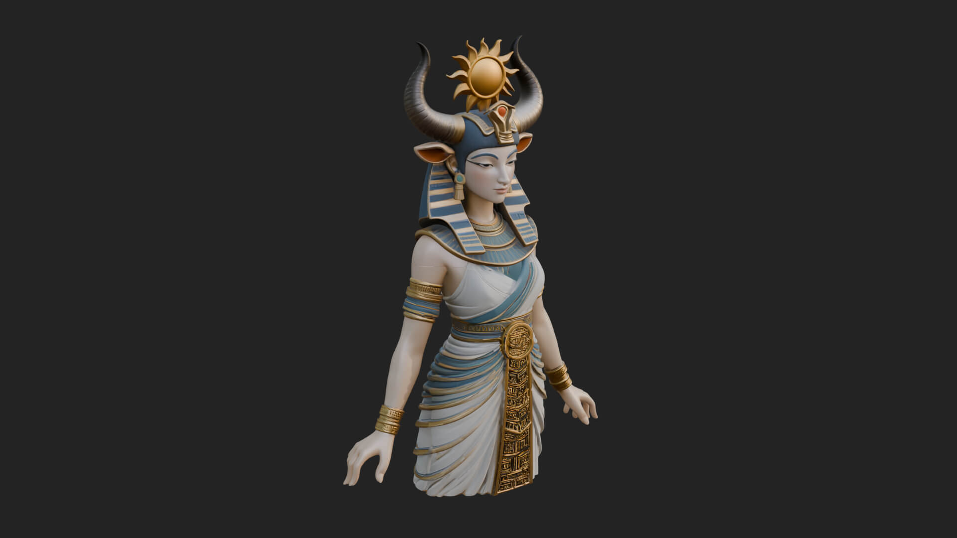 Horned Sun Crown Goddess Statue Design 2 3D Print Model 3D Model