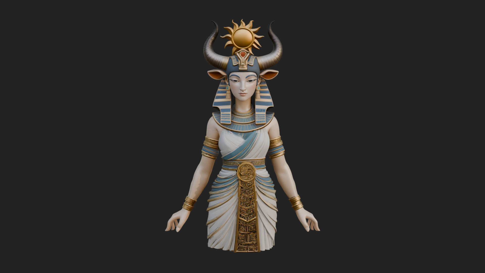 Horned Sun Crown Goddess Statue Design 2 3D Print Model 3D Model