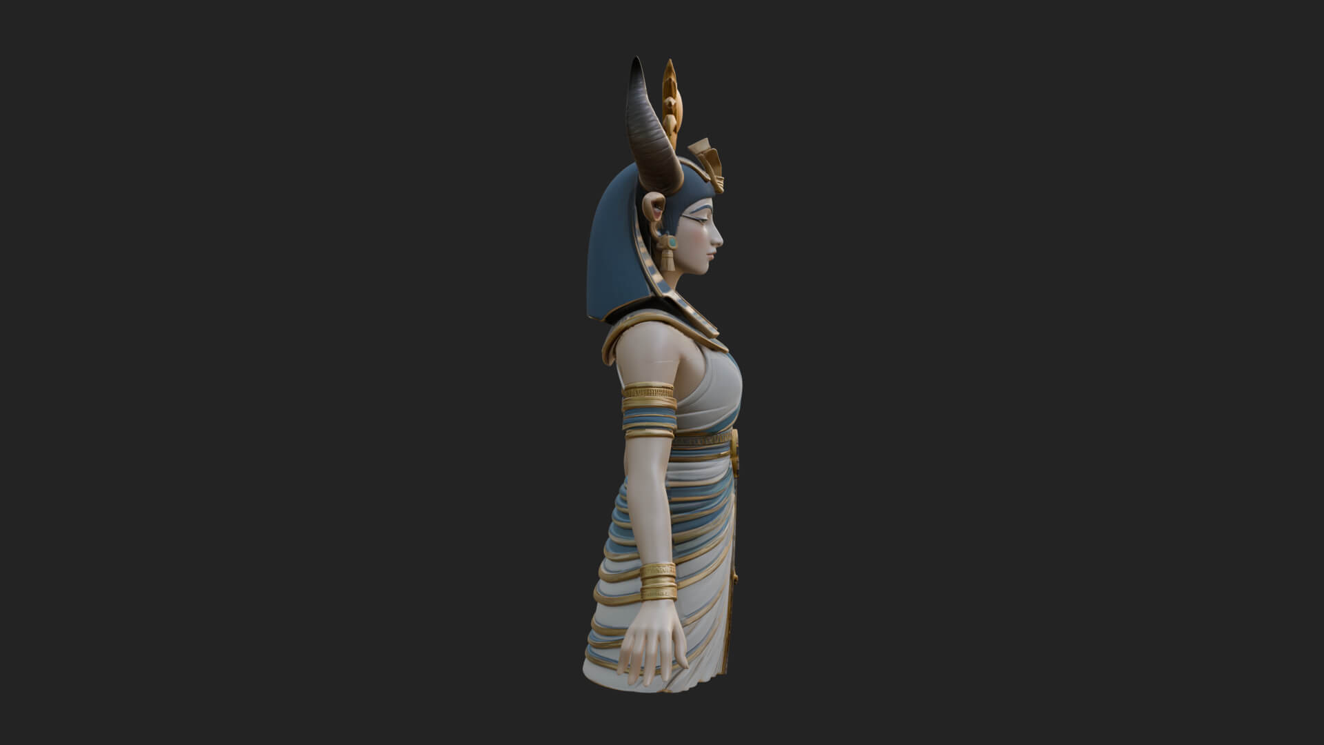 Horned Sun Crown Goddess Statue Design 2 3D Print Model 3D Model