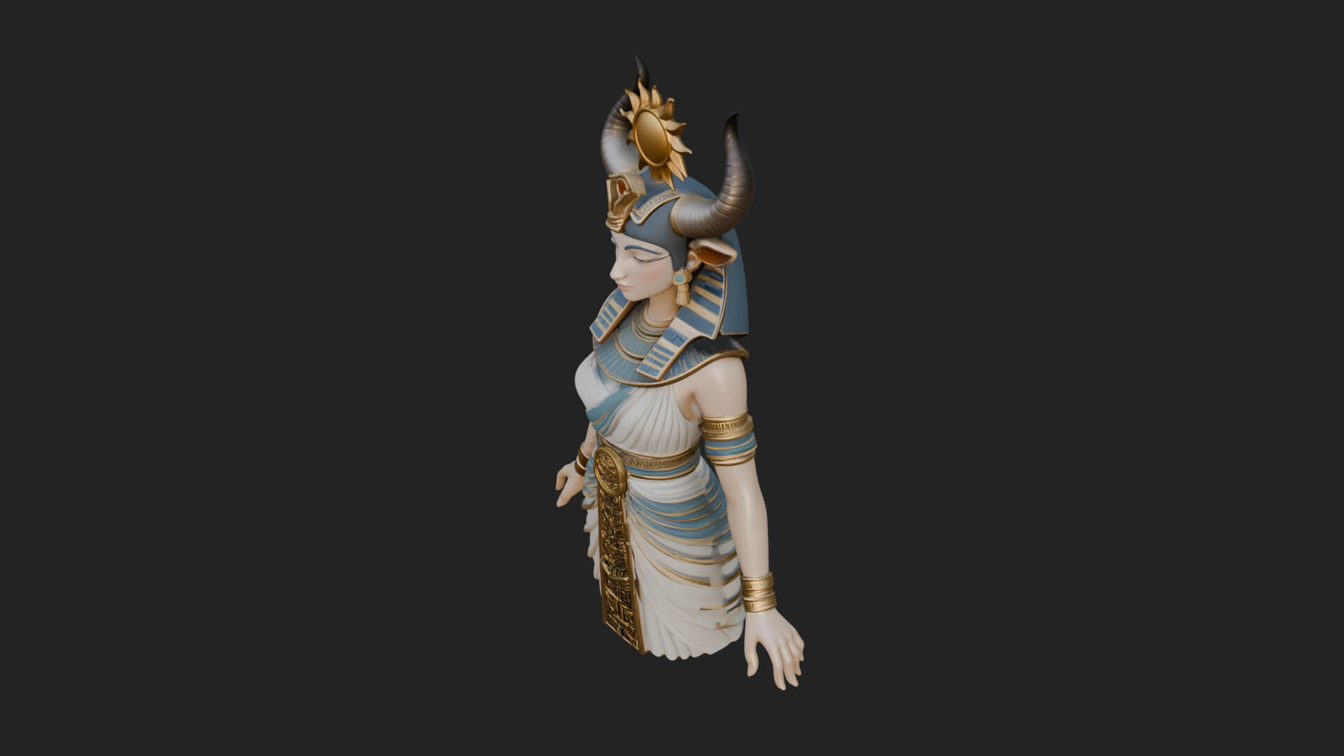 Horned Sun Crown Goddess Statue Design 2 3D Print Model 3D Model