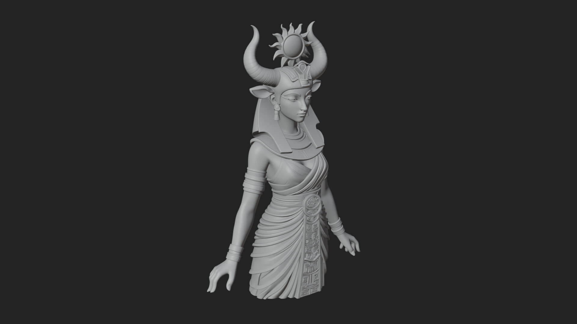 Horned Sun Crown Goddess Statue Design 2 3D Print Model 3D Model
