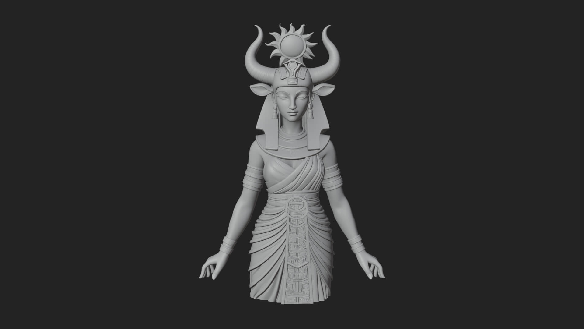 Horned Sun Crown Goddess Statue Design 2 3D Print Model 3D Model