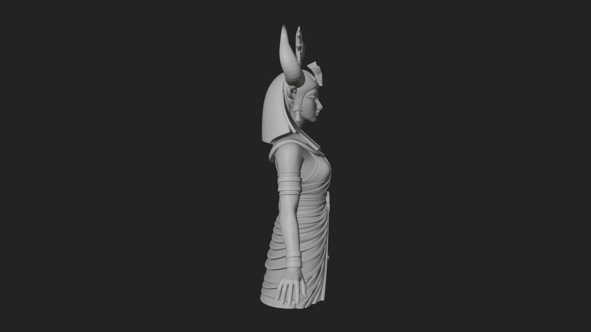 Horned Sun Crown Goddess Statue Design 2 3D Print Model 3D Model