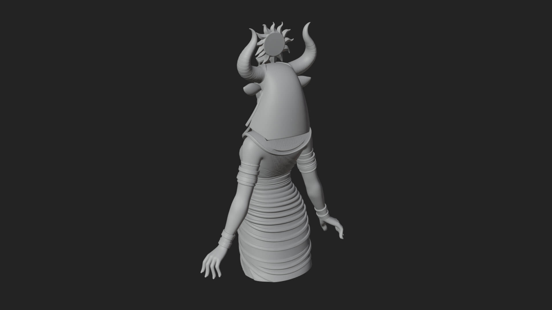 Horned Sun Crown Goddess Statue Design 2 3D Print Model 3D Model