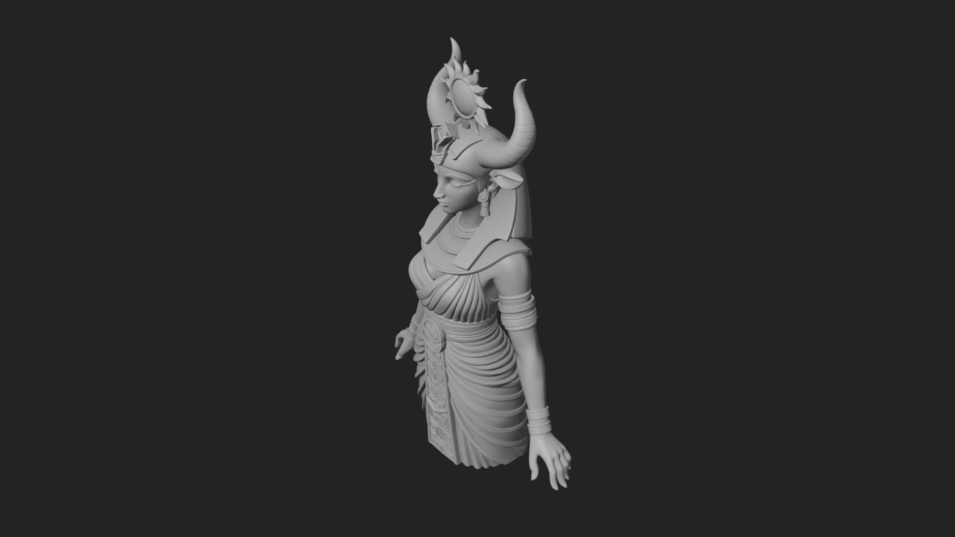 Horned Sun Crown Goddess Statue Design 2 3D Print Model 3D Model