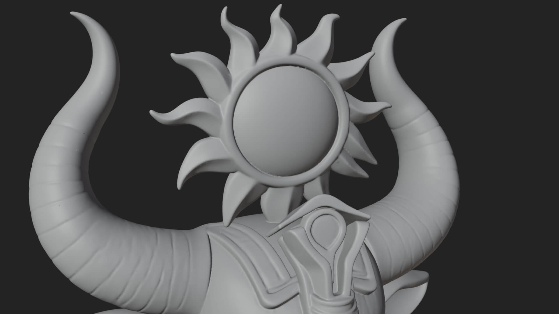 Horned Sun Crown Goddess Statue Design 2 3D Print Model 3D Model
