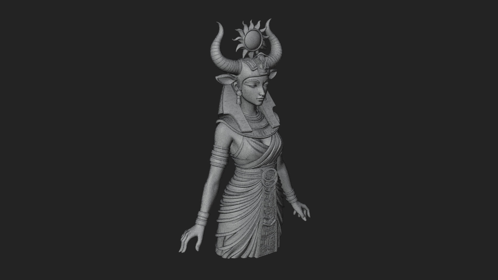 Horned Sun Crown Goddess Statue Design 2 3D Print Model 3D Model