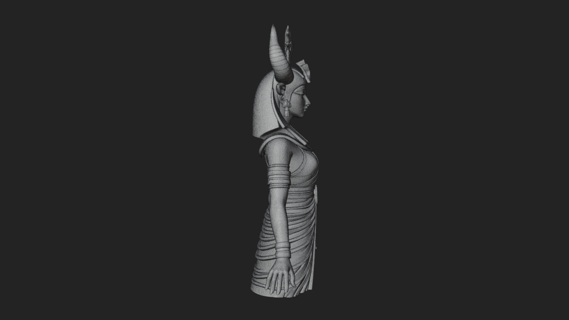 Horned Sun Crown Goddess Statue Design 2 3D Print Model 3D Model