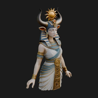 Horned Sun Crown Goddess Statue Design 2 3D Print Model