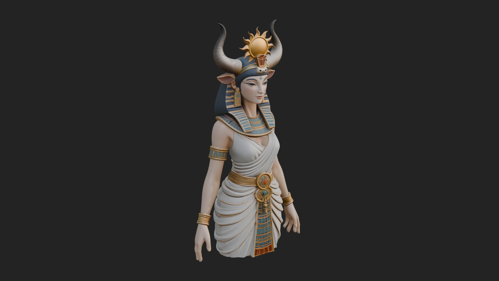 Horned Sun Crown Goddess Statue Design 3 3d Print Model 3D Model