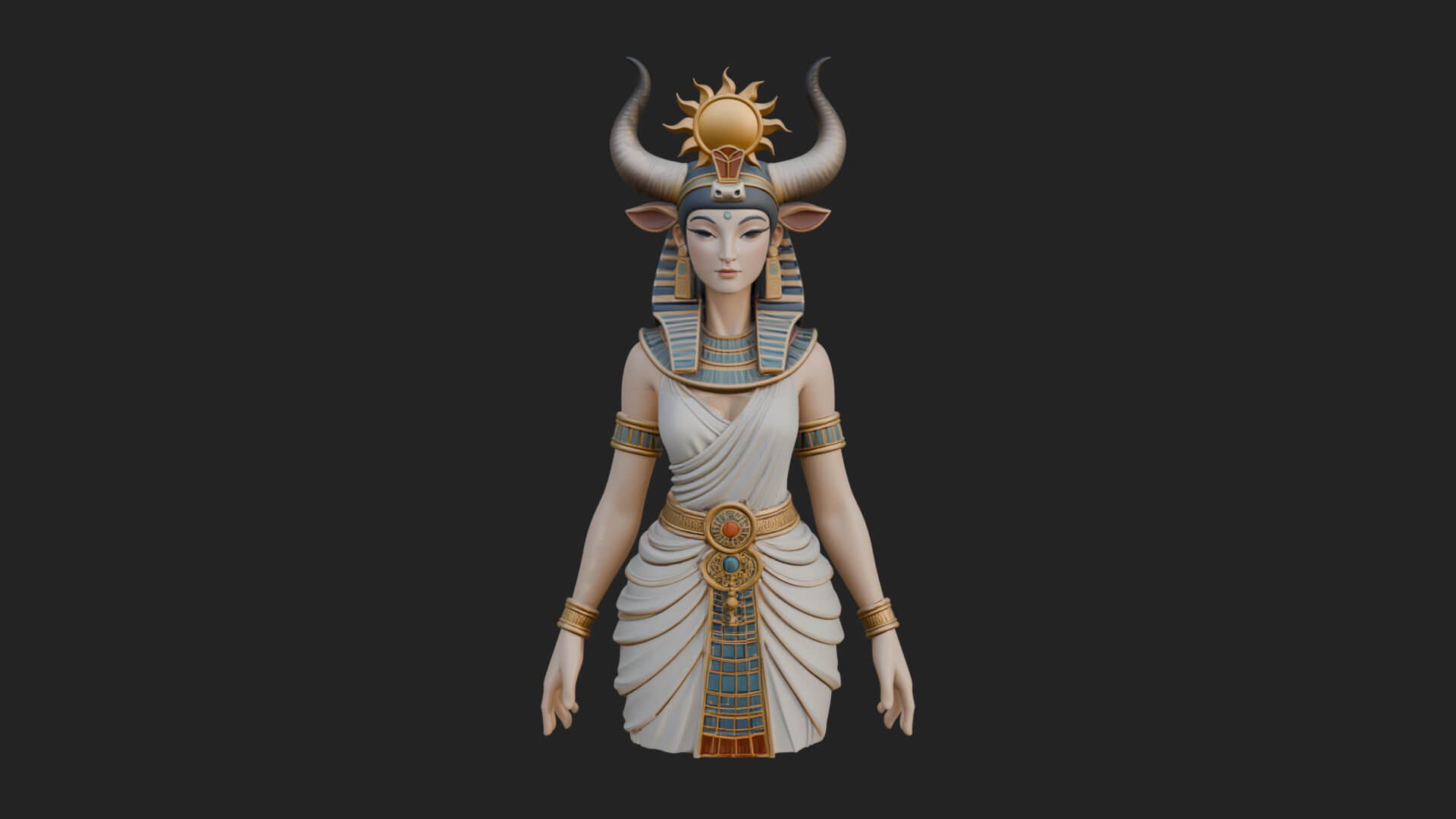 Horned Sun Crown Goddess Statue Design 3 3d Print Model 3D Model
