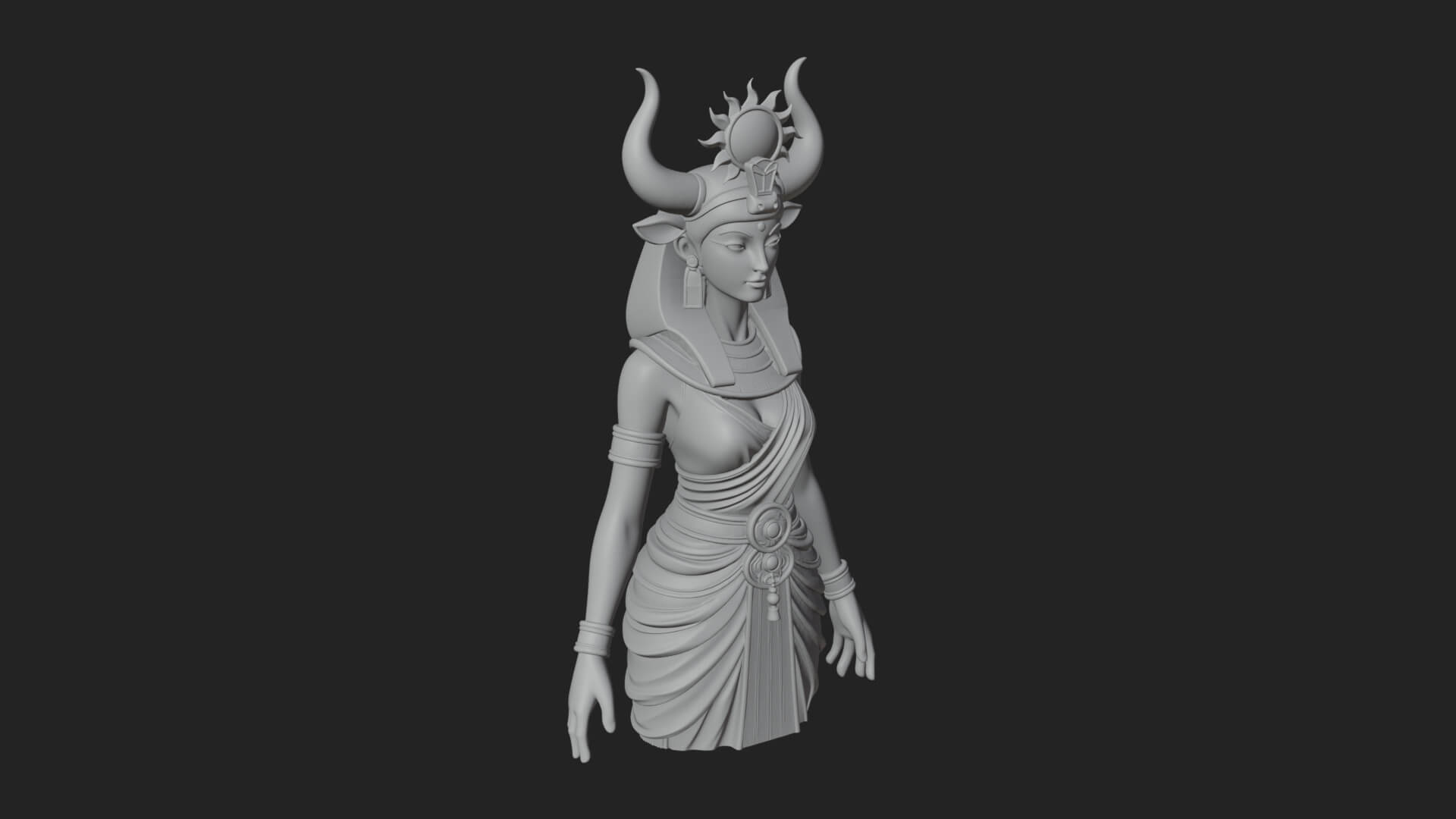 Horned Sun Crown Goddess Statue Design 3 3d Print Model 3D Model