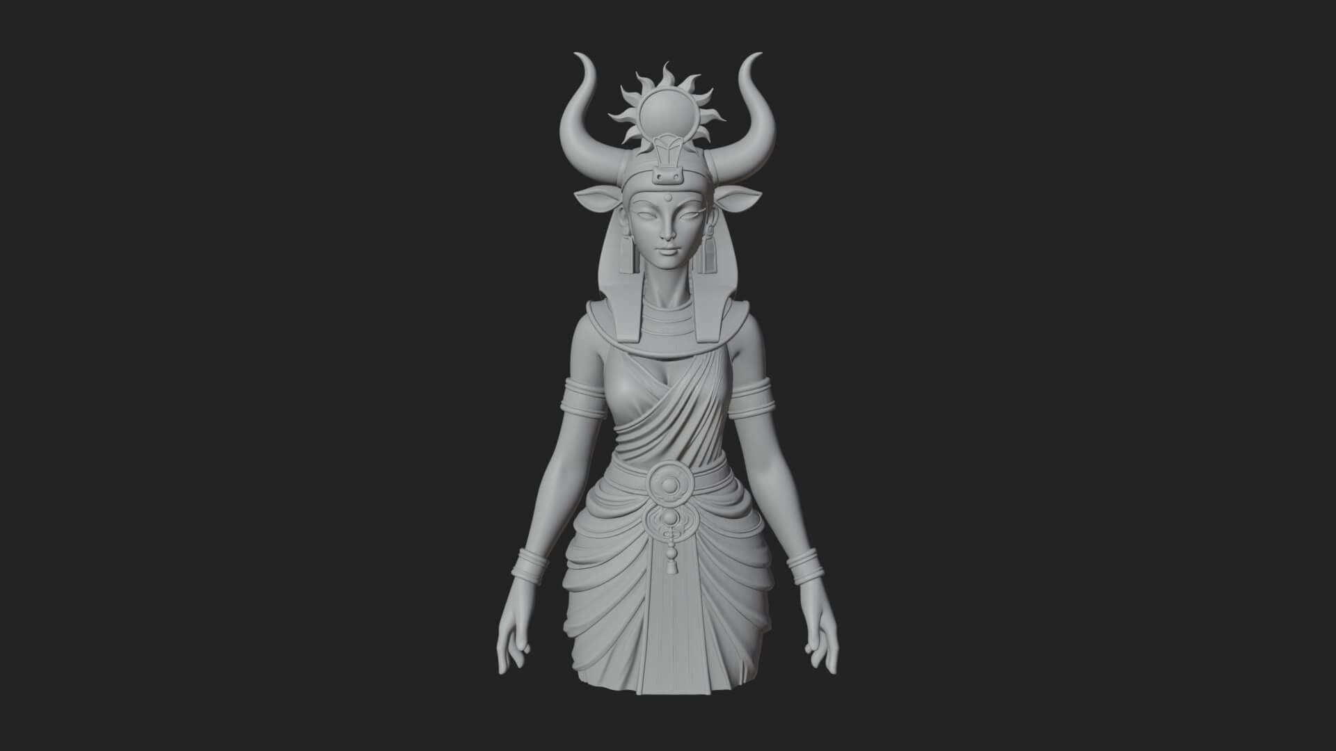 Horned Sun Crown Goddess Statue Design 3 3d Print Model 3D Model