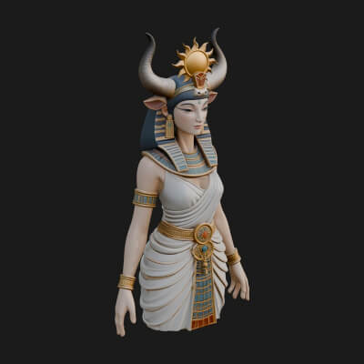 Horned Sun Crown Goddess Statue Design 3 3d Print Model