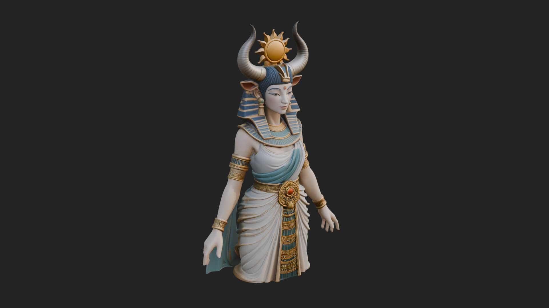Horned Sun Crown Goddess Statue Design 4 3D Print Model 3D Model