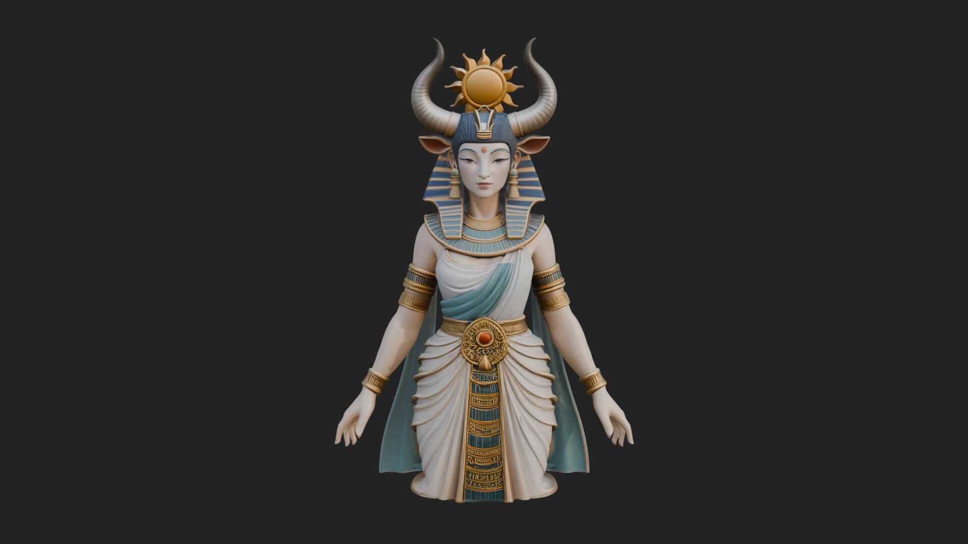 Horned Sun Crown Goddess Statue Design 4 3D Print Model 3D Model