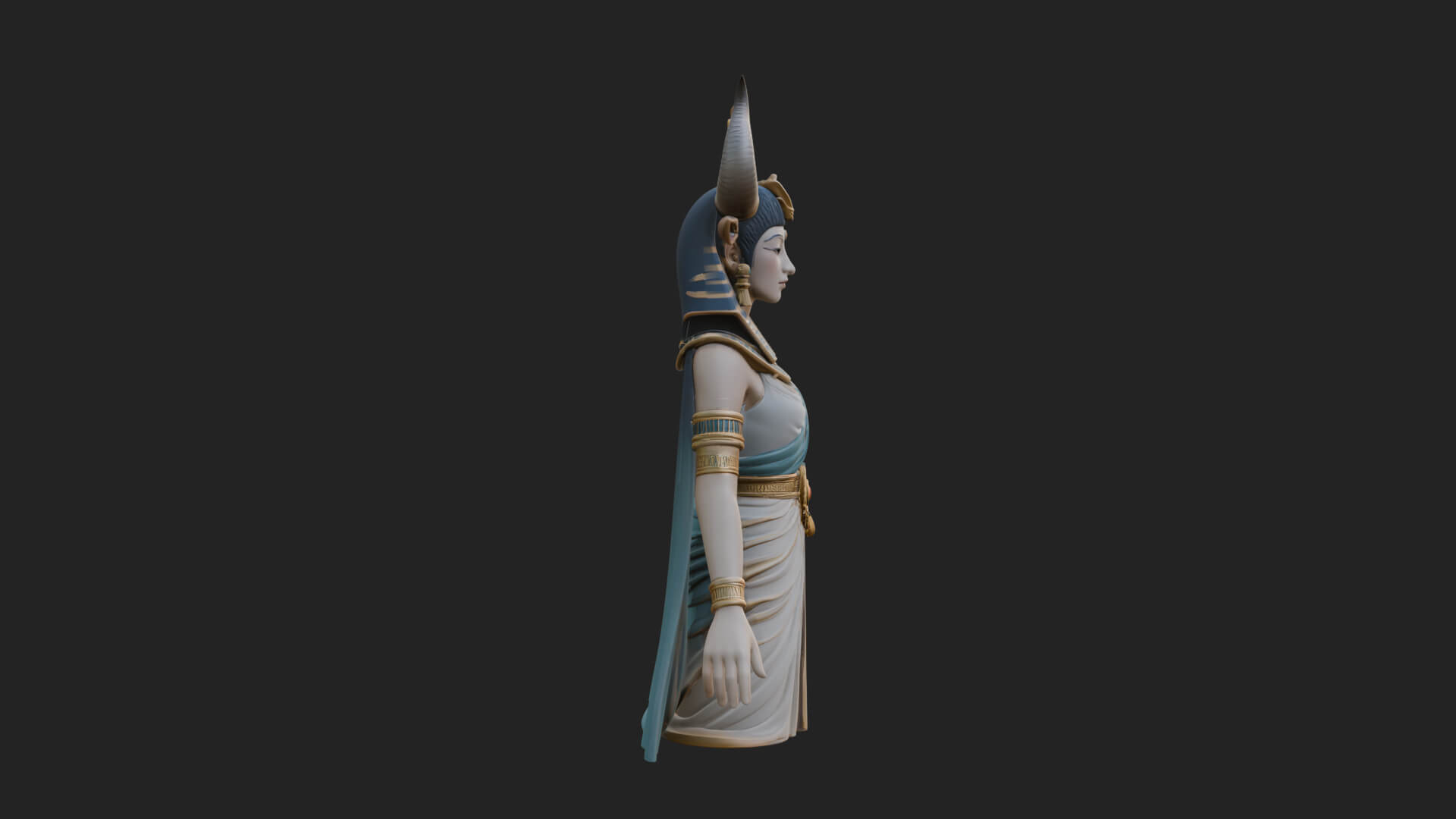 Horned Sun Crown Goddess Statue Design 4 3D Print Model 3D Model