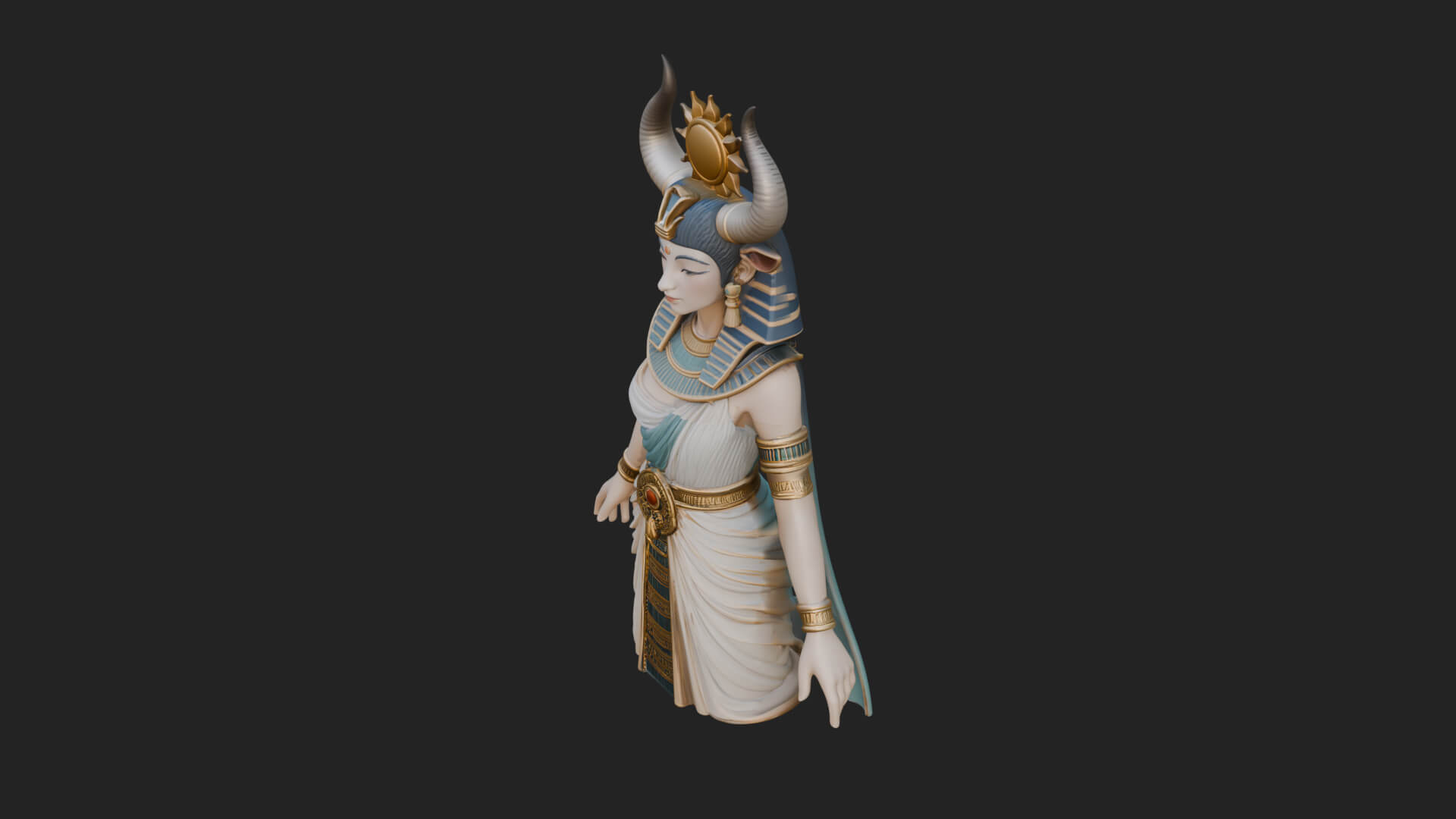 Horned Sun Crown Goddess Statue Design 4 3D Print Model 3D Model