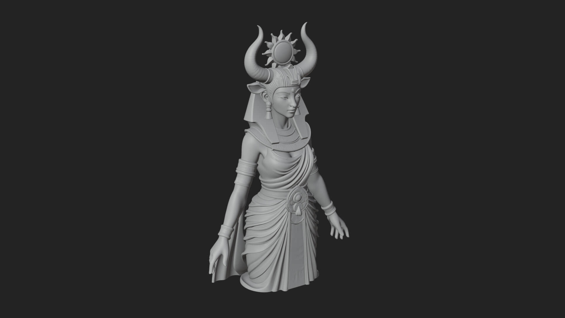 Horned Sun Crown Goddess Statue Design 4 3D Print Model 3D Model