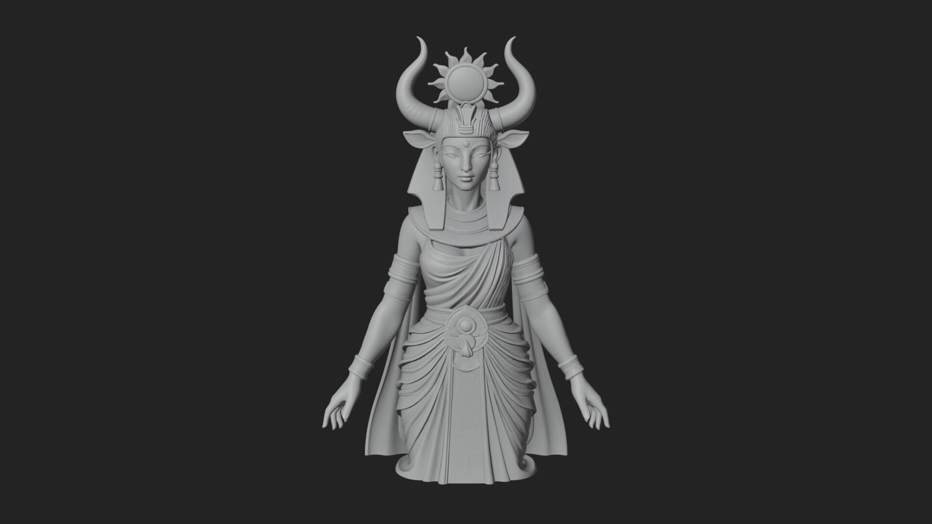 Horned Sun Crown Goddess Statue Design 4 3D Print Model 3D Model