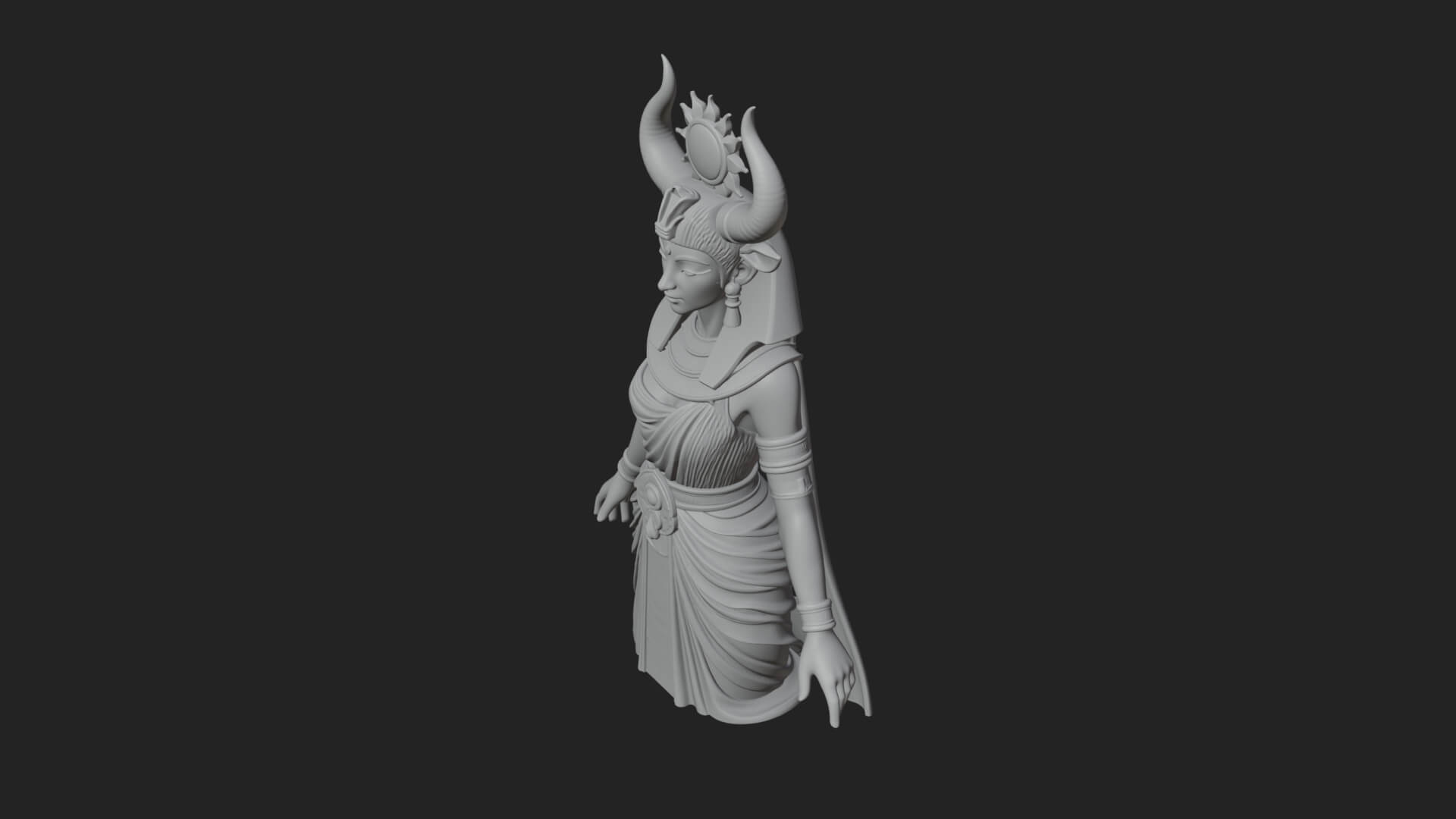 Horned Sun Crown Goddess Statue Design 4 3D Print Model 3D Model