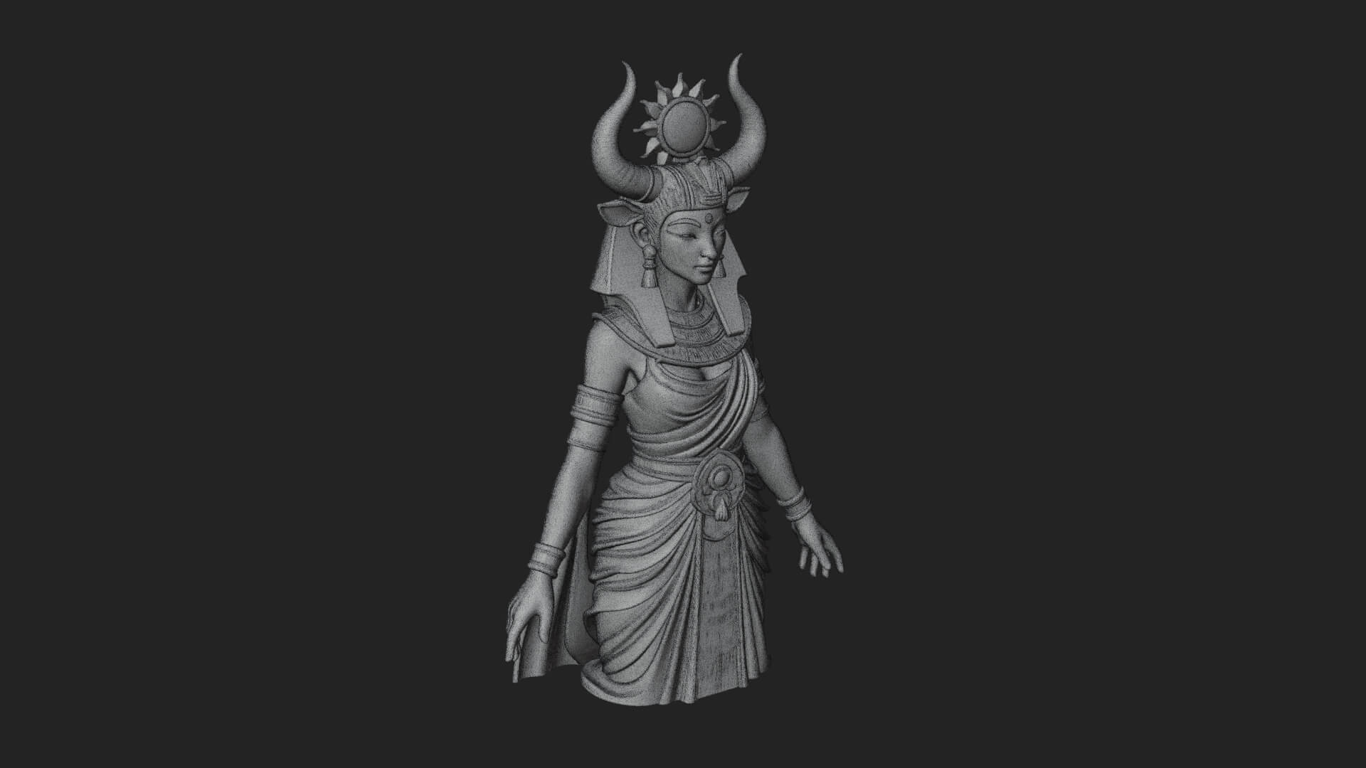Horned Sun Crown Goddess Statue Design 4 3D Print Model 3D Model