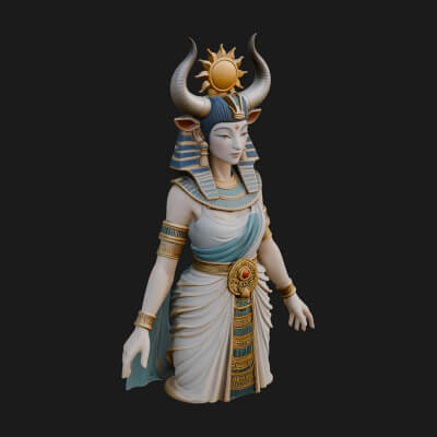 Horned Sun Crown Goddess Statue Design 4 3D Print Model