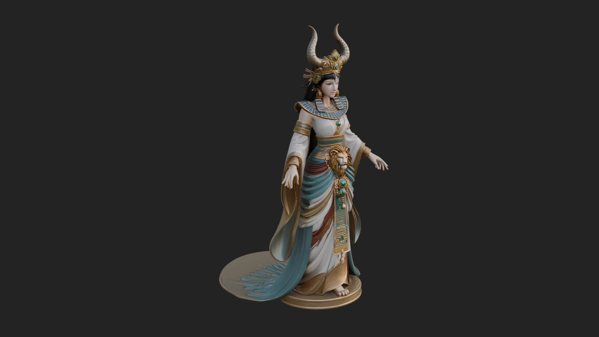 Horned Sun Crown Goddess Statue Design 5 3D Print Model 3D Model