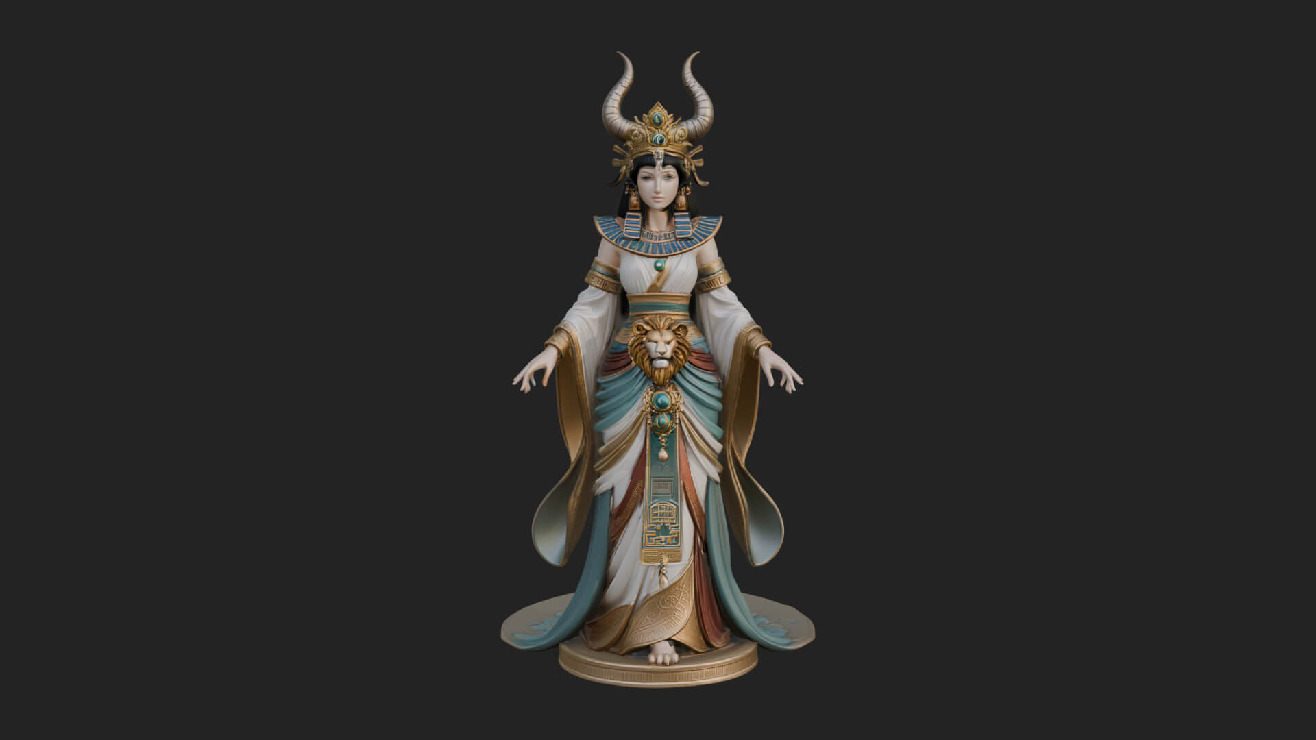 Horned Sun Crown Goddess Statue Design 5 3D Print Model 3D Model