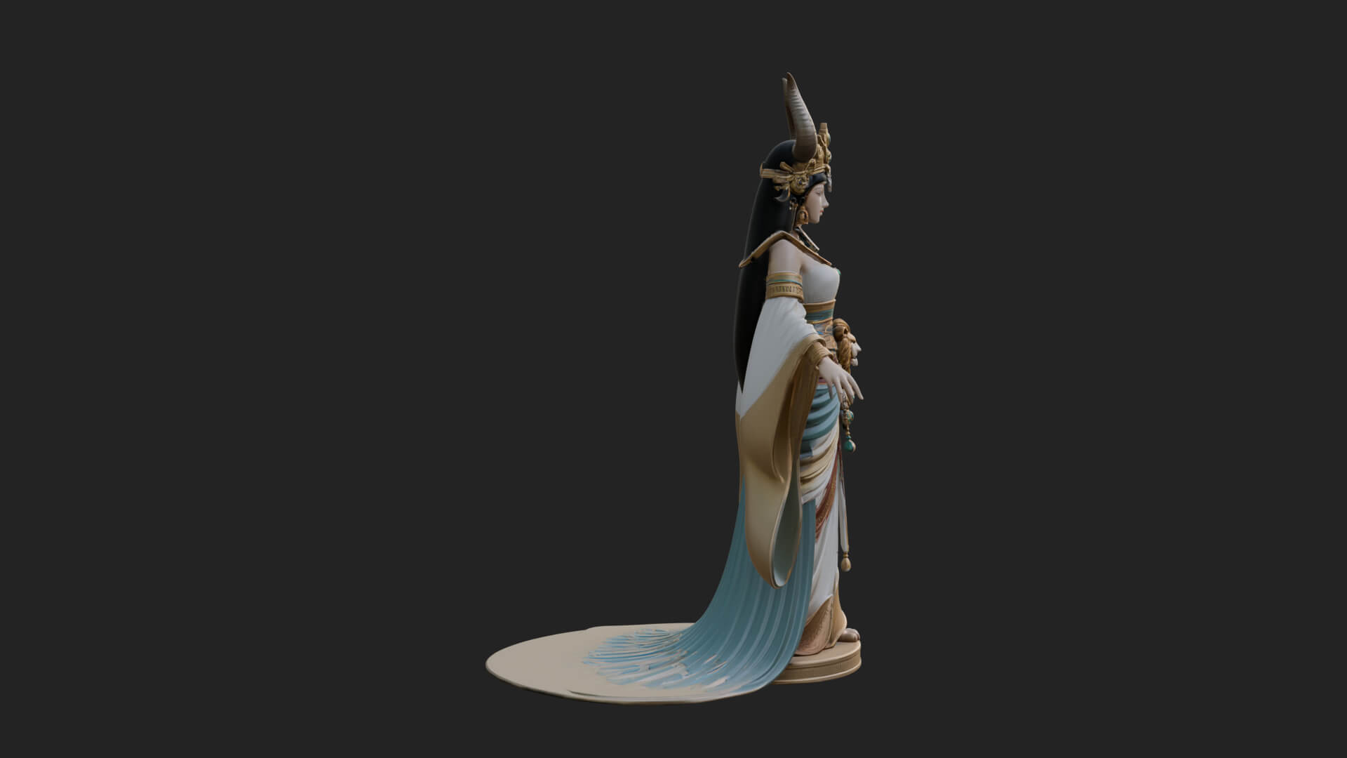 Horned Sun Crown Goddess Statue Design 5 3D Print Model 3D Model