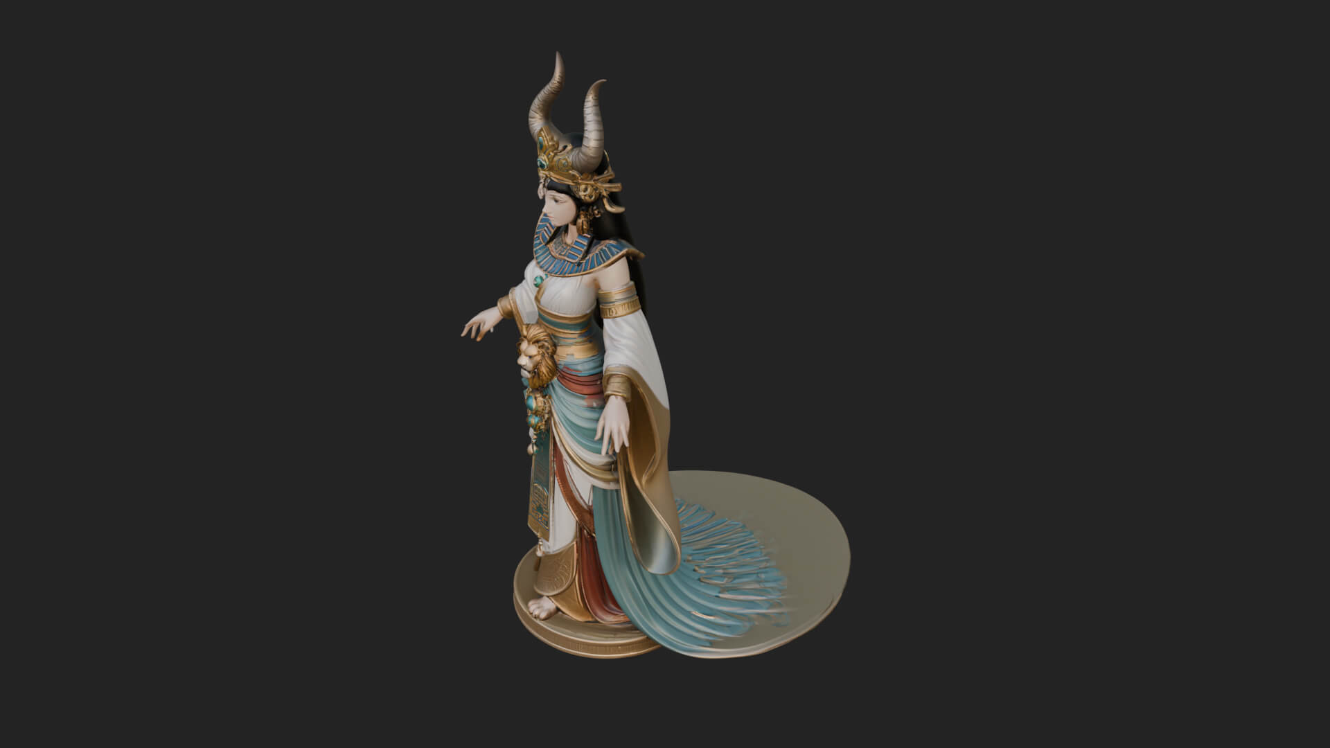 Horned Sun Crown Goddess Statue Design 5 3D Print Model 3D Model