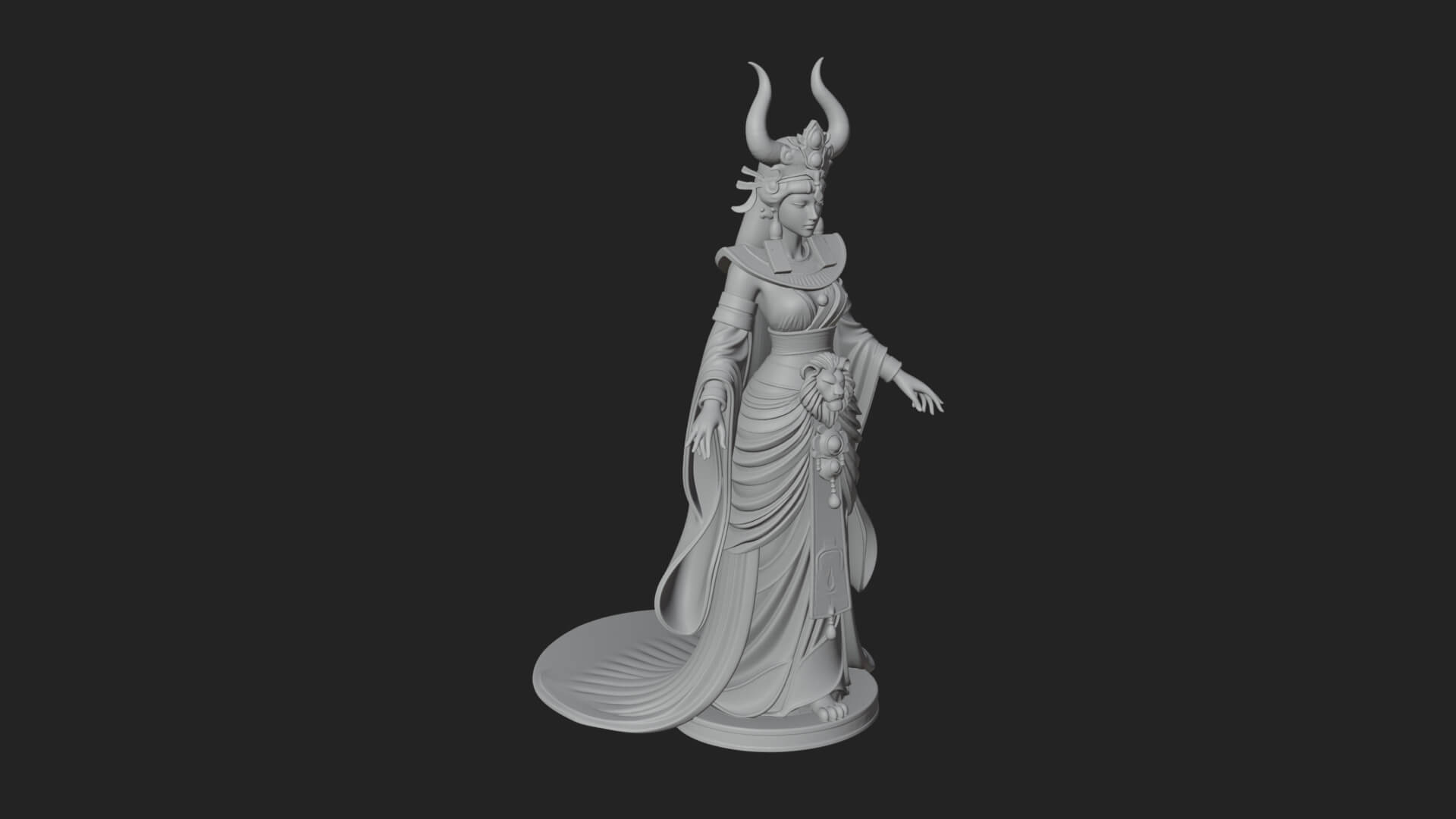 Horned Sun Crown Goddess Statue Design 5 3D Print Model 3D Model